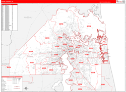 Duval County, FL Wall Map Zip Code Red Line Style 2023