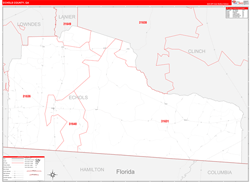 Echols County, GA Wall Map Zip Code Red Line Style 2024