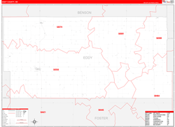 Eddy County, ND Wall Map Zip Code Red Line Style 2023