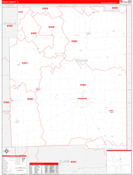 Edgar County, IL Wall Map Zip Code Red Line Style 2024