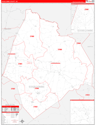 Edgecombe County, NC Wall Map Zip Code Red Line Style 2024