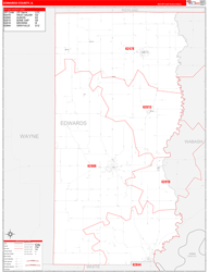 Edwards County, IL Wall Map Zip Code Red Line Style 2024