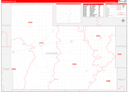 Edwards County, KS Wall Map Zip Code Red Line Style 2024