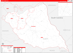 Elbert County, GA Wall Map Zip Code Red Line Style 2024