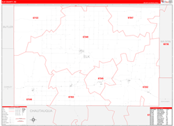 Elk County, KS Wall Map Zip Code Red Line Style 2024