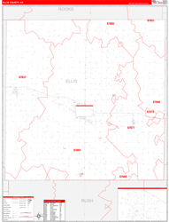 Ellis County, KS Wall Map Zip Code Red Line Style 2024