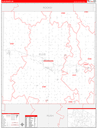 Ellis County, KS Wall Map Zip Code Red Line Style 2026