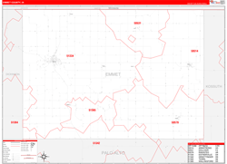 Emmet County, IA Wall Map Zip Code Red Line Style 2024