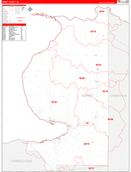 Emmet County, MI Wall Map Zip Code Red Line Style 2024