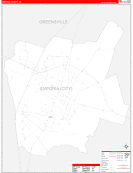 Emporia County, VA Wall Map Zip Code Red Line Style 2024