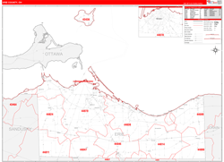 Erie County, OH Wall Map Zip Code Red Line Style 2024