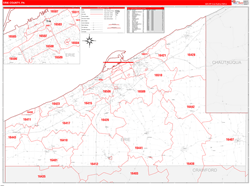 Erie County, PA Wall Map Zip Code Red Line Style 2024