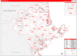 Essex County, MA Wall Map Zip Code Red Line Style 2024
