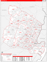 Essex County, NJ Wall Map Zip Code Red Line Style 2026