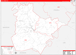 Estill County, KY Wall Map Zip Code Red Line Style 2026