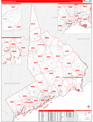 Fairfield County, CT Wall Map Zip Code Red Line Style 2024