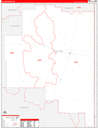 Fallon County, MT Wall Map Zip Code Red Line Style 2026