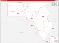 Fannin County, GA Wall Map Zip Code Red Line Style 2024