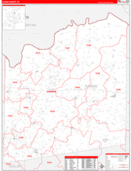 Fannin County, TX Wall Map Zip Code Red Line Style 2026