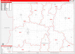 Faribault County, MN Wall Map Zip Code Red Line Style 2026