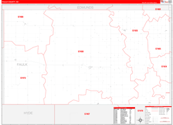 Faulk County, SD Wall Map Zip Code Red Line Style 2024
