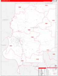 Faulkner County, AR Wall Map Zip Code Red Line Style 2024