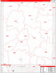Fayette County, IA Wall Map Zip Code Red Line Style 2024