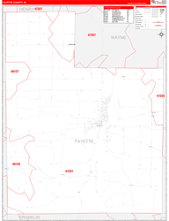 Fayette County, IN Wall Map Zip Code Red Line Style 2024