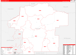 Fergus County, MT Wall Map Zip Code Red Line Style 2023