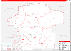 Fergus County, MT Wall Map Zip Code Red Line Style 2026