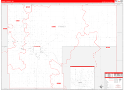 Finney County, KS Wall Map Zip Code Red Line Style 2024