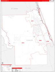 Flagler County, FL Wall Map Zip Code Red Line Style 2023