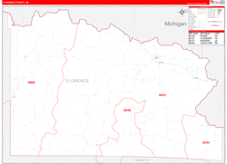 Florence County, WI Wall Map Zip Code Red Line Style 2024