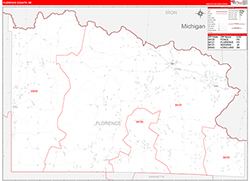 Florence County, WI Wall Map Zip Code Red Line Style 2026