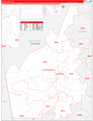 Floyd County, GA Wall Map Zip Code Red Line Style 2024