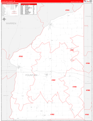 Fountain County, IN Wall Map Zip Code Red Line Style 2024