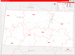 Franklin County, AL Wall Map Zip Code Red Line Style 2024