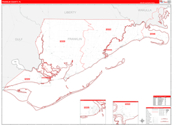 Franklin County, FL Wall Map Zip Code Red Line Style 2024