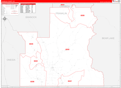 Franklin County, ID Wall Map Zip Code Red Line Style 2024