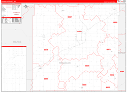 Franklin County, KS Wall Map Zip Code Red Line Style 2024