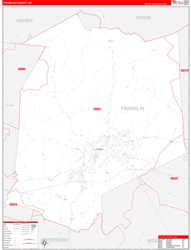 Franklin County, KY Wall Map Zip Code Red Line Style 2024