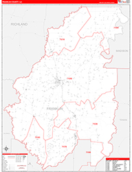 FranklinParish (County), LA Wall Map Zip Code Red Line Style 2026