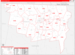 Franklin County, MA Wall Map Zip Code Red Line Style 2024
