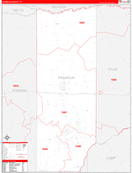 Franklin County, TX Wall Map Zip Code Red Line Style 2024