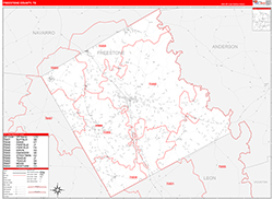 Freestone County, TX Wall Map Zip Code Red Line Style 2026