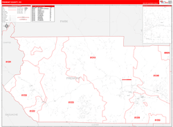 Fremont County, CO Wall Map Zip Code Red Line Style 2024