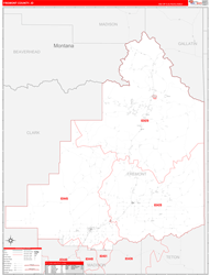 Fremont County, ID Wall Map Zip Code Red Line Style 2024