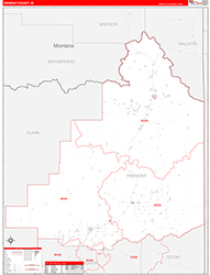 Fremont County, ID Wall Map Zip Code Red Line Style 2026