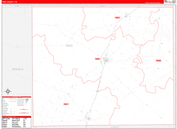 Frio County, TX Wall Map Zip Code Red Line Style 2024
