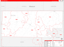Fulton County, AR Wall Map Zip Code Red Line Style 2024